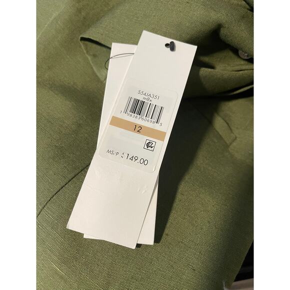 Calvin Klein Womens NEW Size 12 Olive Green Linen Blend Lined 3/4-Sleeve Blazer - Picture 6 of 11